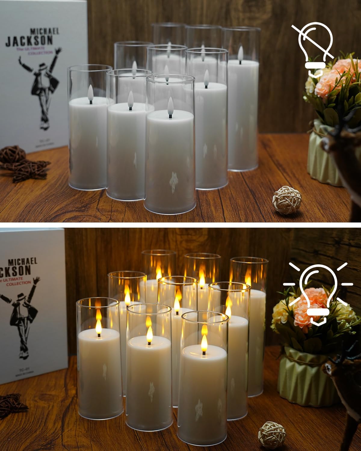 Flickering Flameless Candles Battery Operated with Remote and 2/4/6/8 H Timer Acrylic Led Pillar Candles Pack of 9 (appr D2.3xH5.56.57.5)with Realistic 3D Wick Candles for Home Decor(White)